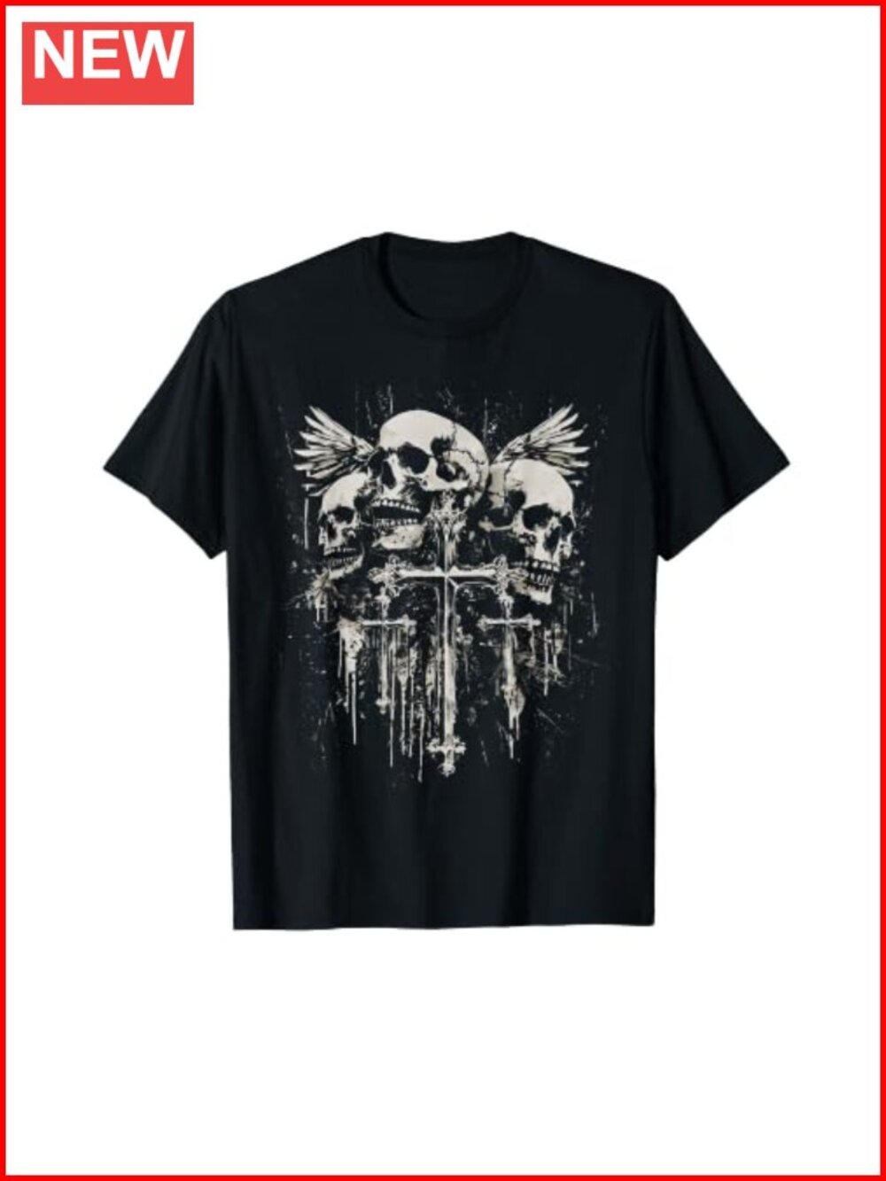 Y2K Goth Grunge Skull Cross Wings Graphic T-Shirt Emo Alt Aesthetic